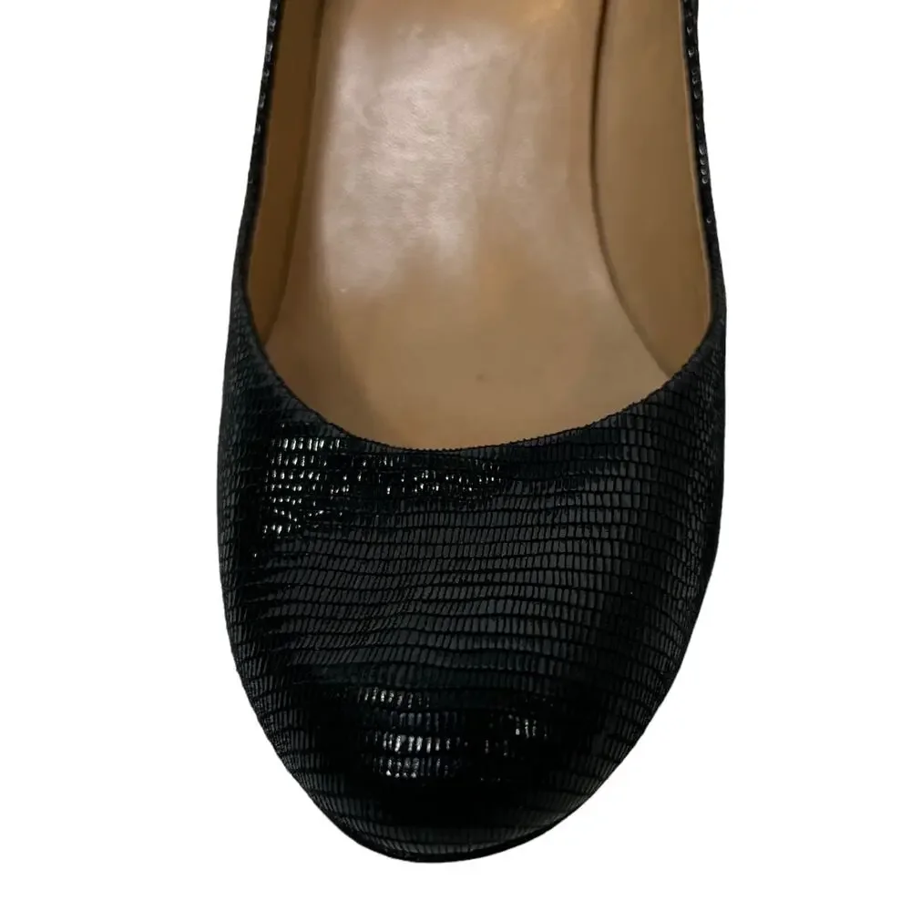 Ann Taylor Black Snakeskin Embossed‎ Leather Round Toe Stiletto Pumps Size 7.5M